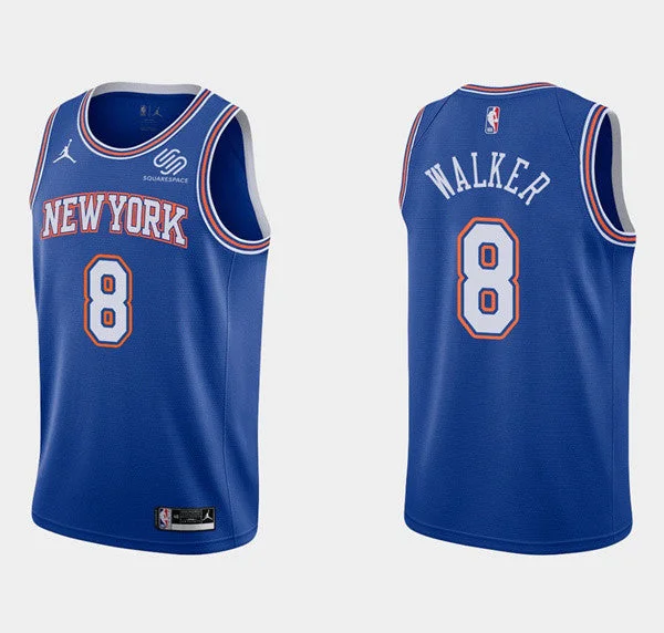 Men's New York Knicks #8 Kemba Walker Blue Statement Edition Stitched Basketball Basketball Jersey