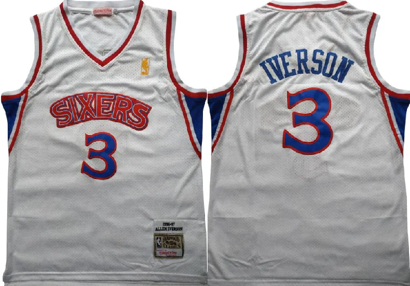 76ers 3 Allen Iverson White 1996-97 Hardwood Classics Mesh Basketball Jersey