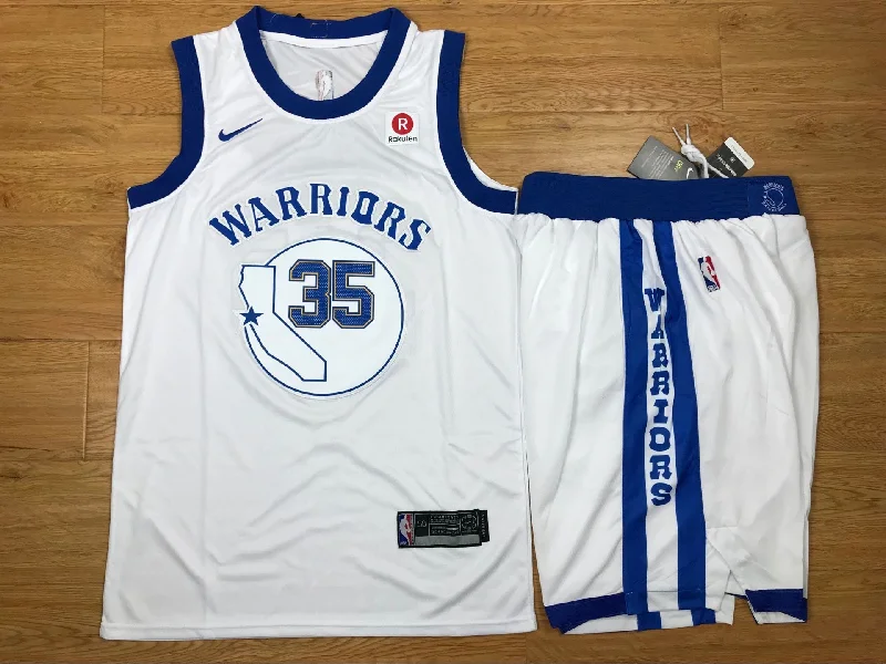 Warriors 35 Kevin Durant White Fashion Current Player Hardwood Classics Authentic Basketball Jersey(With Shorts)