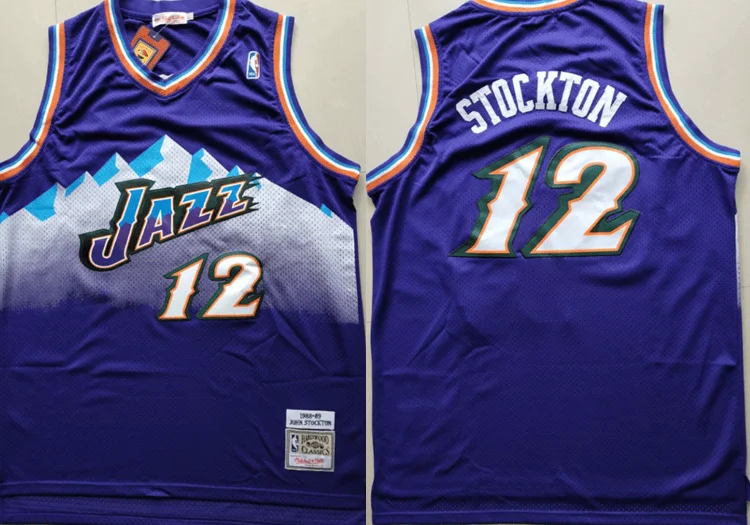 Jazz 12 John Stockton Purple Hardwood Classics Basketball Jersey