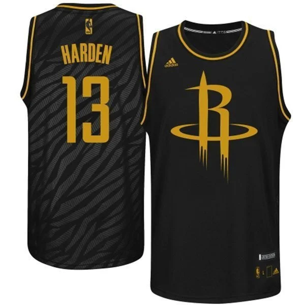 Rockets 13 Harden Black Gold Lettering Basketball Jerseys