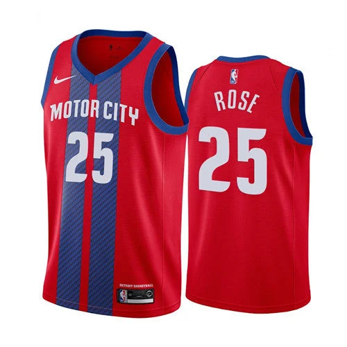 Men's Detroit Pistons #25 Derrick Rose Red 2019 City Edition Stitched Basketball Jersey