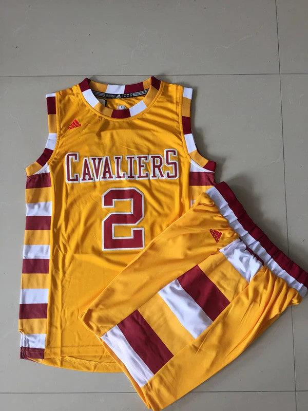 Cavaliers 2 Kyrie Irving Gold Swingman Basketball Jersey(With Shorts)