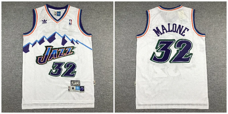 Jazz 32 Karl Malone White Hardwood Classics Basketball Jersey