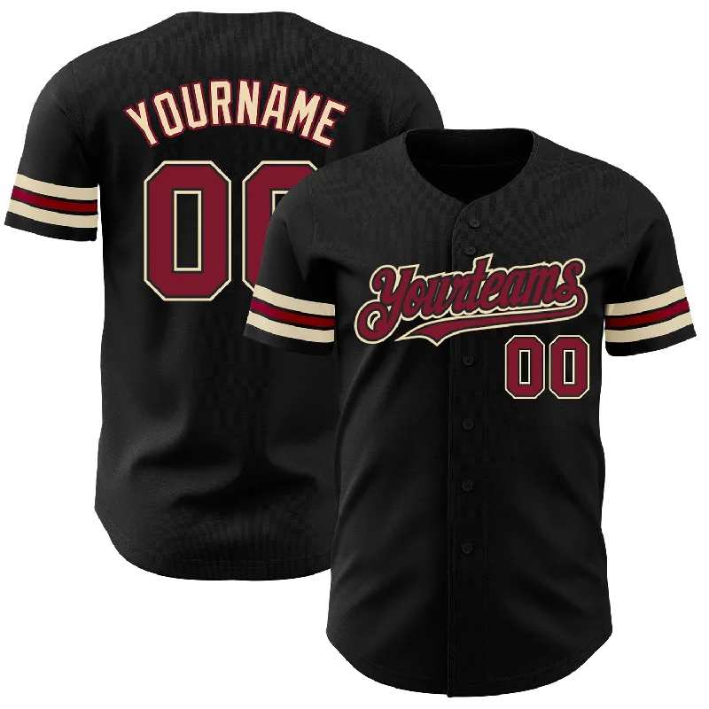 Custom Black Crimson-City Cream Authentic Baseball Jersey