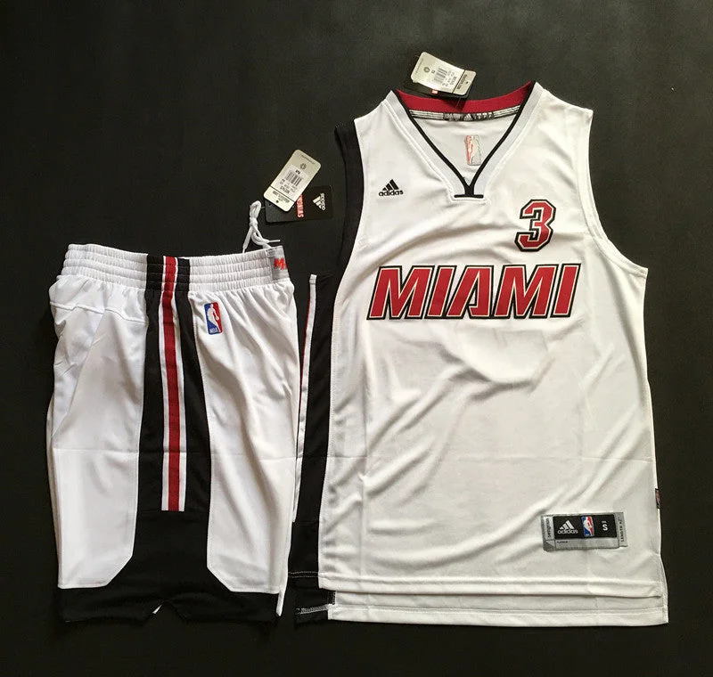 Heat 3 Dwyane Wade White Swingman Basketball Jersey(With Shorts)