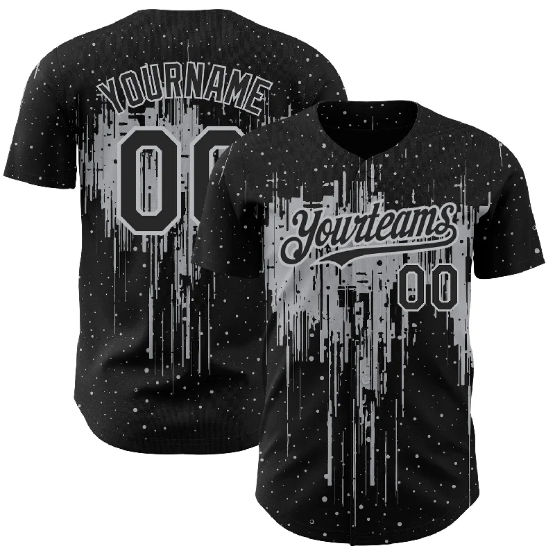 Custom Black Gray 3D Pattern Design Dripping Splatter Art Authentic Baseball Jersey