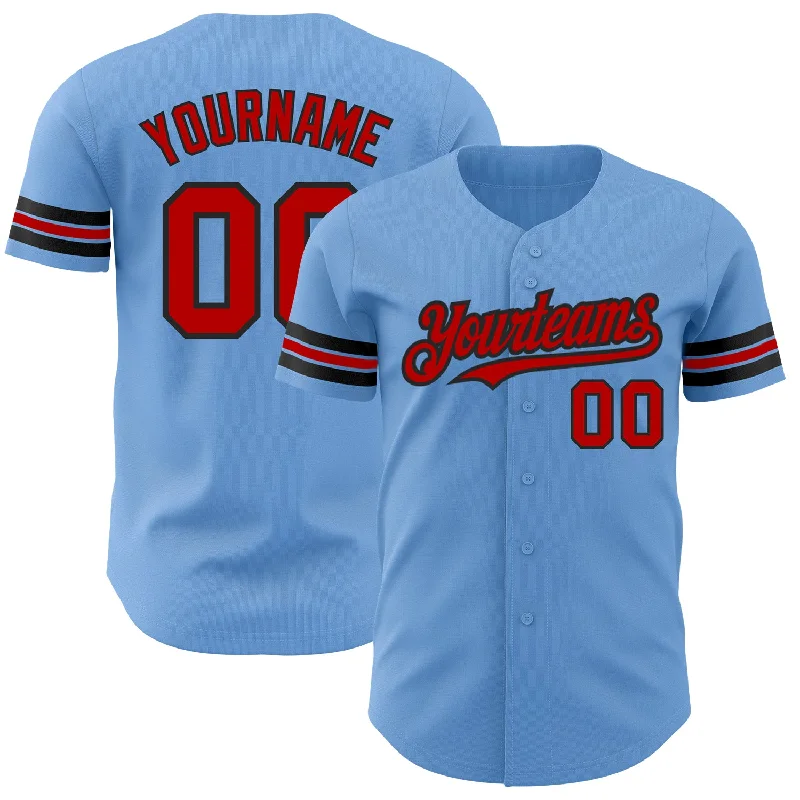 Custom Light Blue Red-Black Authentic Baseball Jersey