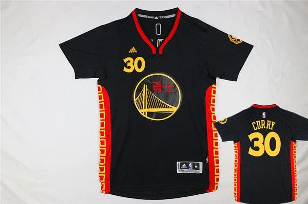 Warriors 30 Stephen Curry Black 2016 Chinese New Year Short Sleeve Basketball Jersey