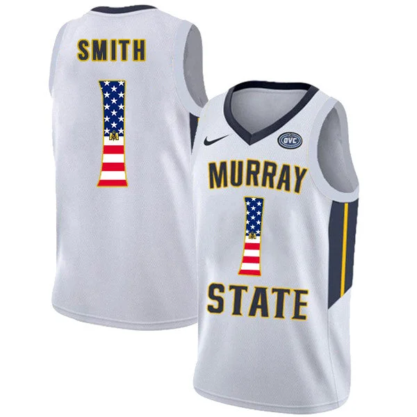 Murray State Racers 1 DaQuan Smith White USA Flag College Basketball Basketball Jersey