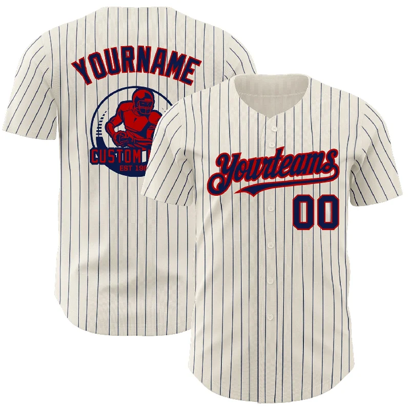 Custom Cream Navy Pinstripe Red Authentic Baseball Jersey