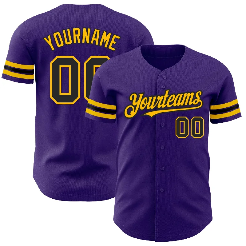 Custom Purple Black-Gold Authentic Baseball Jersey