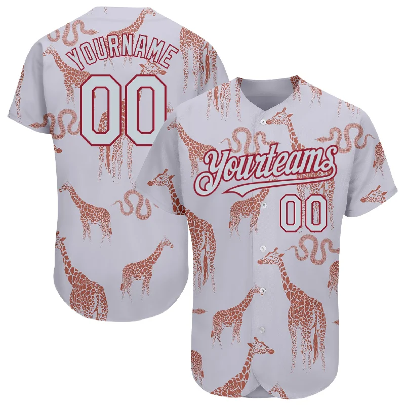 Custom Gray Silver-Cardinal 3D Pattern Design Giraffe And Snake Authentic Baseball Jersey