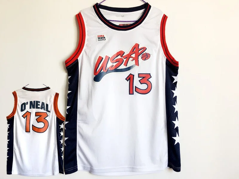 USA 13 Shaquille O'Neal White Dream Team III Basketball Jersey