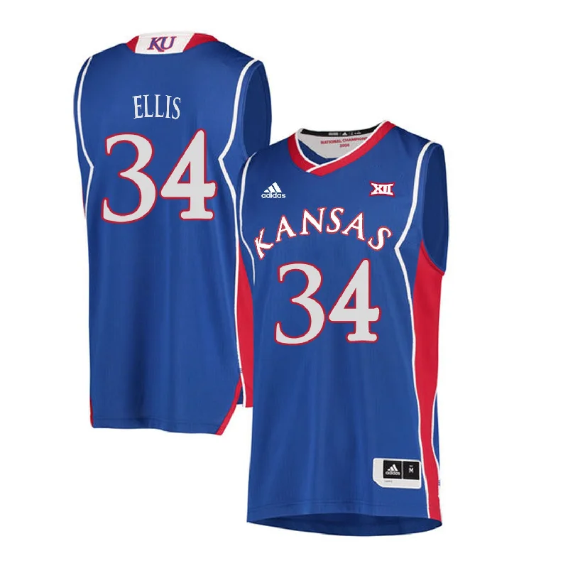 Kansas Jayhawks 34 Perry Ellis Blue Throwback College Basketball Basketball Jersey