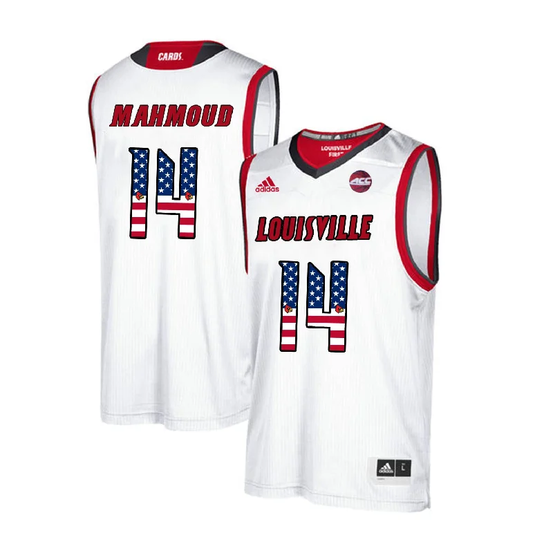 Louisville Cardinals 14 Anas Mahmoud White USA Flag College Basketball Basketball Jersey