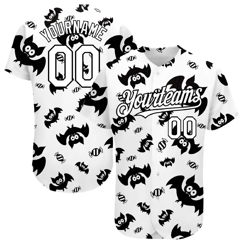 Custom White Black 3D Pattern Design Bat Authentic Baseball Jersey