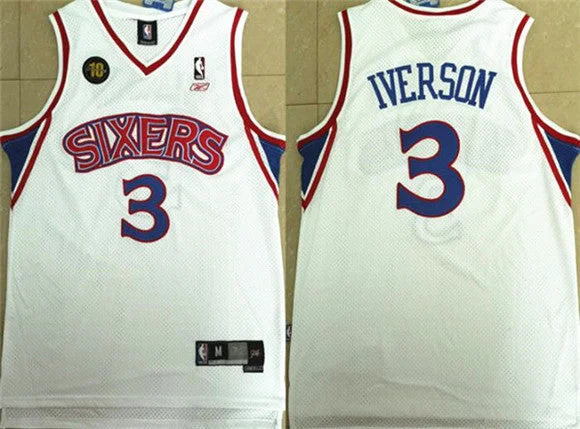 Men's Philadelphia 76ers #3 Allen Iverson White 10th Anniversary Stitched Basketball Jersey