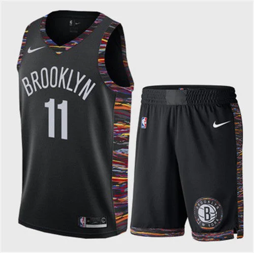 Men's Brooklyn Nets #11 Kyrie Irving Black 2019 Stitched Basketball Jersey(With Shorts)