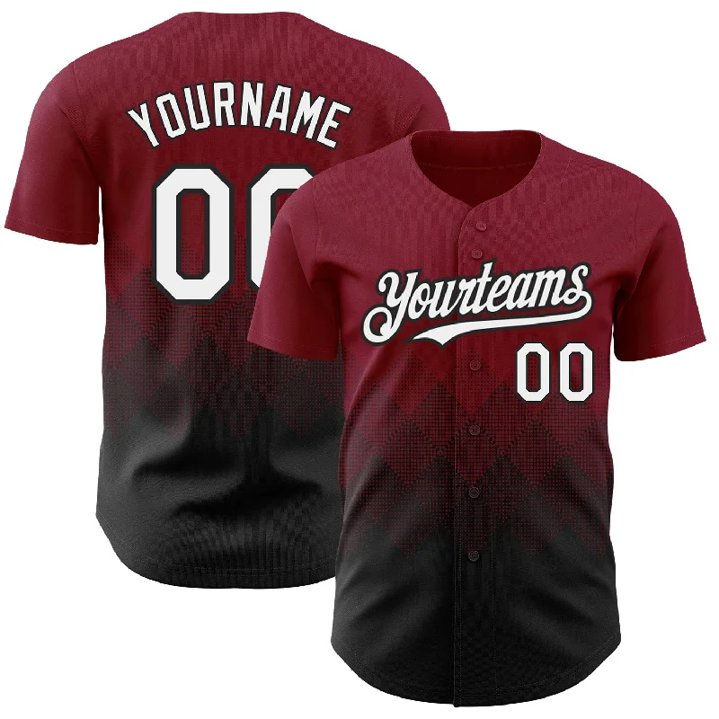 Custom Crimson White-Black 3D Pattern Design Gradient Square Shapes Authentic Baseball Jersey