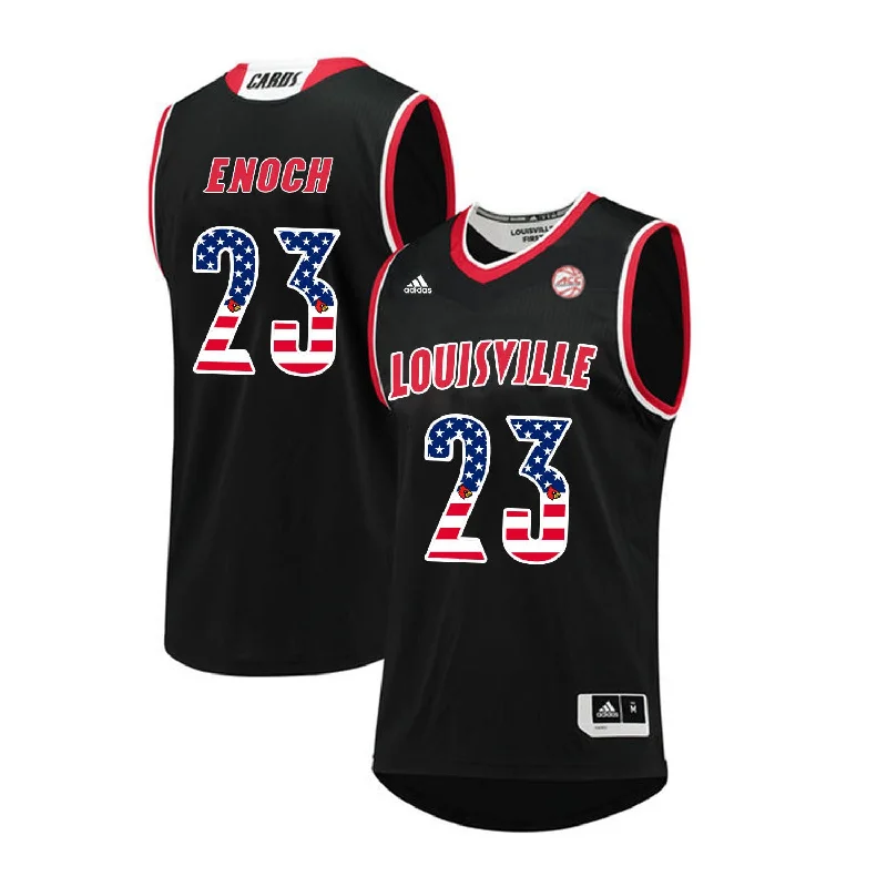 Louisville Cardinals 23 Steven Enoch Black USA Flag College Basketball Basketball Jersey