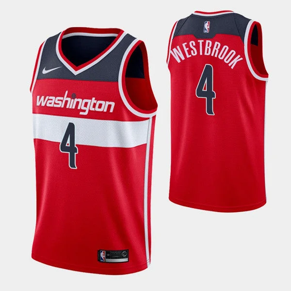 Men' Wizards #4 Russell Westbrook Red Stitched Basketball Jersey