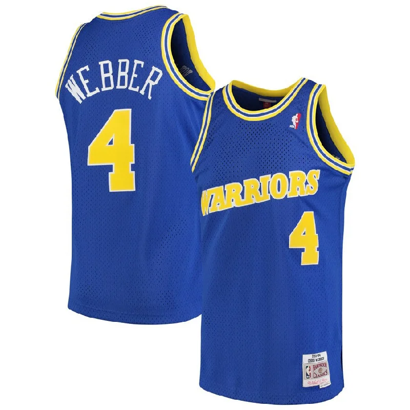 Warriors 4 Chris Webber Blue 1990-94 Hardwood Classics Mesh Basketball Jersey