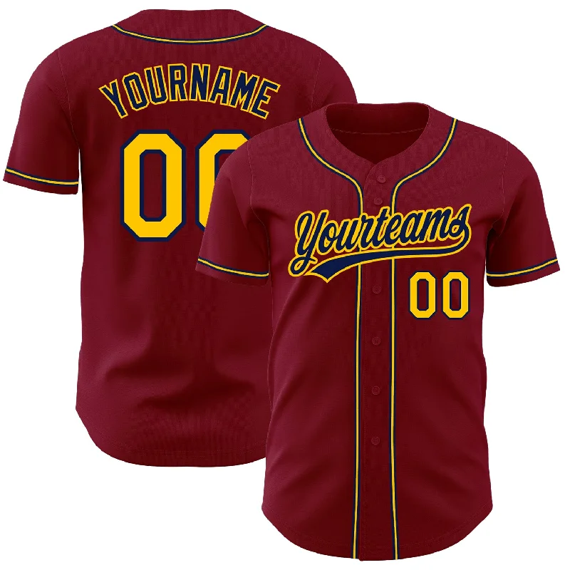 Custom Crimson Gold-Navy Authentic Baseball Jersey