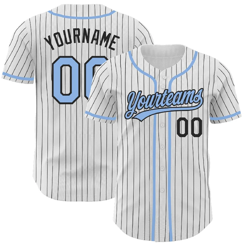 Custom White Black Pinstripe Light Blue Authentic Baseball Jersey