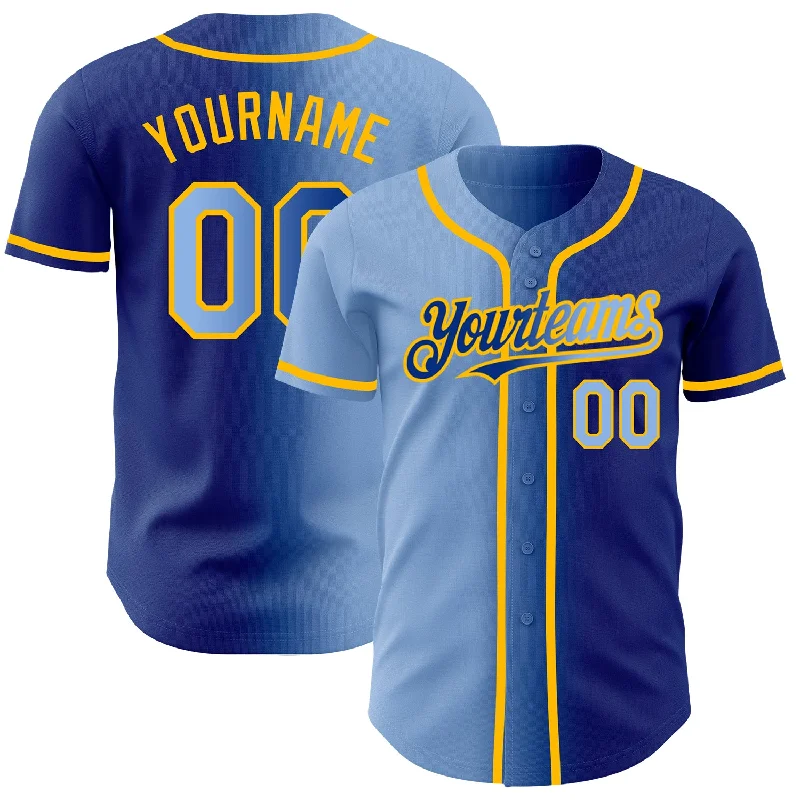 Custom Royal Light Blue-Gold Authentic Gradient Fashion Baseball Jersey