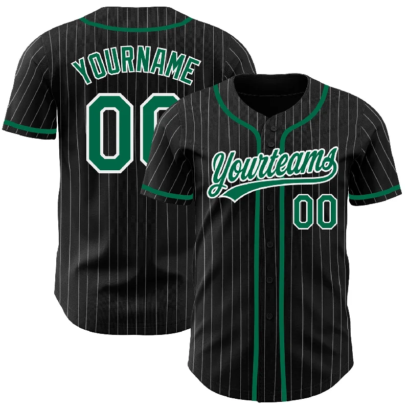 Custom Black White Pinstripe Kelly Green Authentic Baseball Jersey