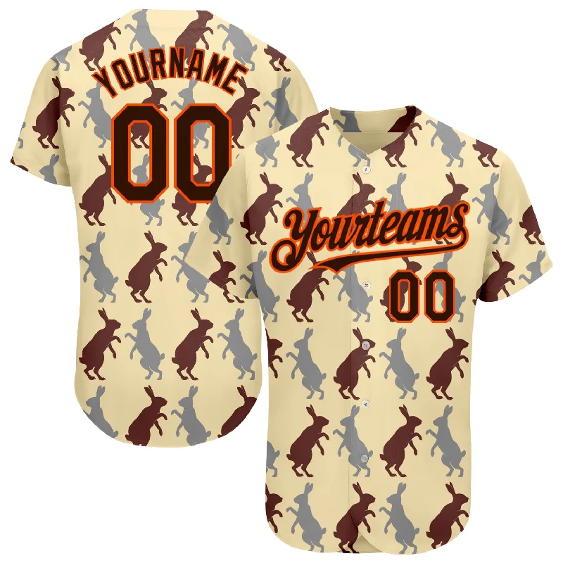 Custom City Cream Brown-Orange 3D Pattern Design Rabbit Authentic Baseball Jersey