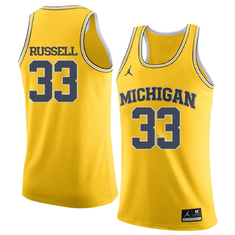 University of Michigan 33 Cazzie Russell Yellow College Basketball Basketball Jersey