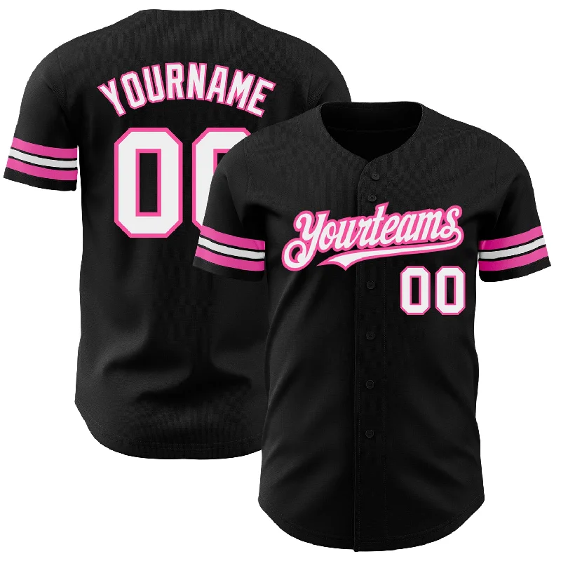 Custom Black White-Pink Authentic Baseball Jersey