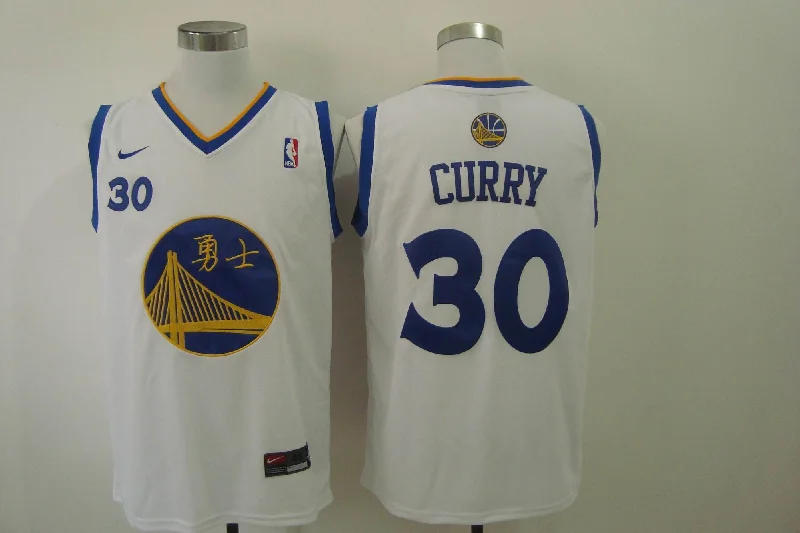 Men's Golden State Warriors #30 Stephen Curry Chinese White Authentic Stitched Basketball Jersey