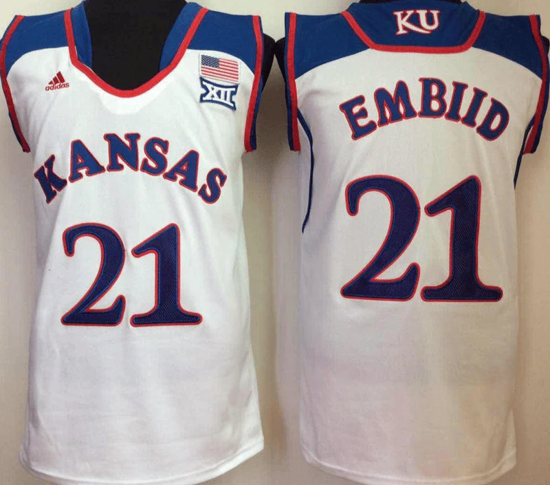 Kansas Jayhawks 21 Joel Embiid White College Basketball Basketball Jersey