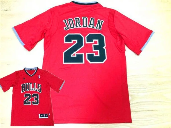 Bulls 23 Michael Jordan Red Short Sleeve Swingman Basketball Jersey