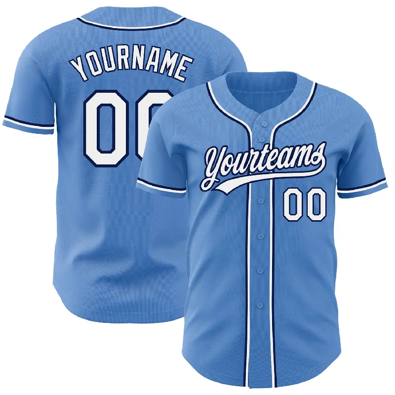 Custom Powder Blue White-Navy Authentic Baseball Jersey