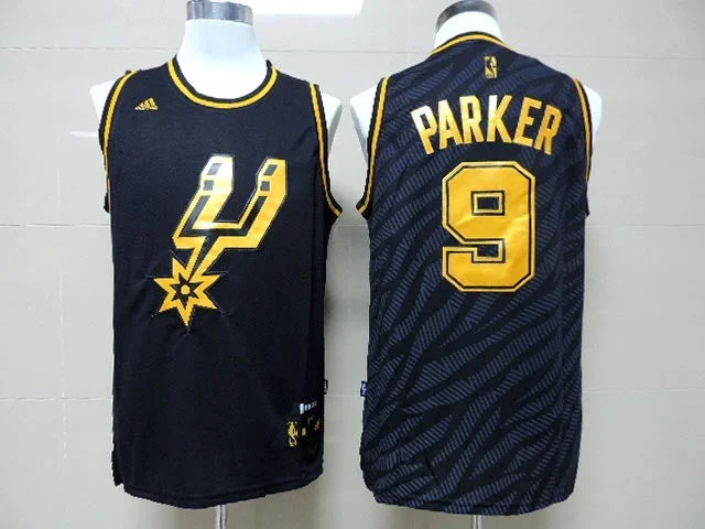 Spurs 9 Parker Black Precious Metals Fashion Basketball Jerseys