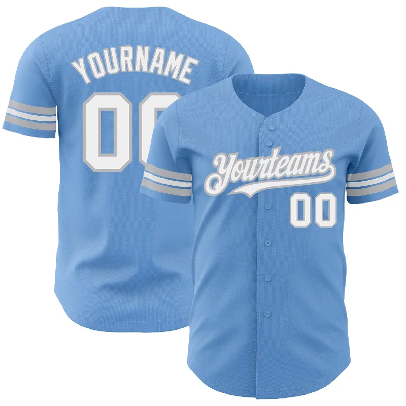 Custom Light Blue White-Gray Authentic Baseball Jersey