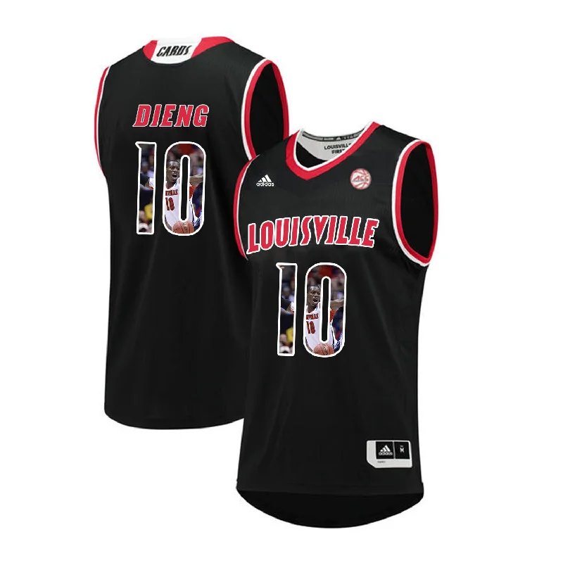 Louisville Cardinals 10 Gorgui Dieng Black With Portrait Print College Basketball Basketball Jersey