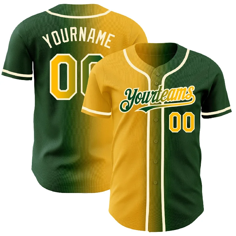 Custom Green Gold-Cream Authentic Gradient Fashion Baseball Jersey