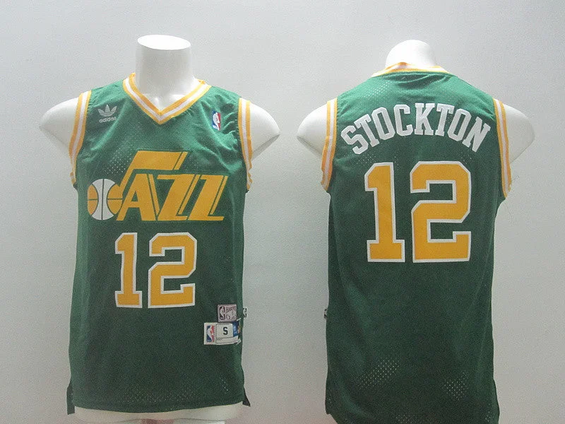 Jazz 12 Stockton Green New Revolution 30 Basketball Jerseys