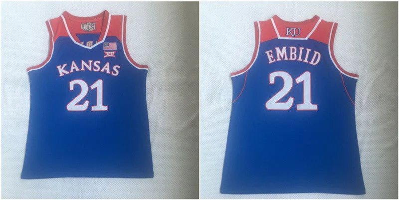 Kansas Jayhawks 21 Joel Embiid Blue College Basketball Basketball Jersey