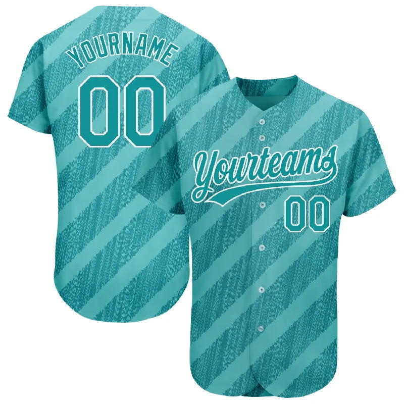 Custom Aqua Teal-White 3D Pattern Design Authentic Baseball Jersey