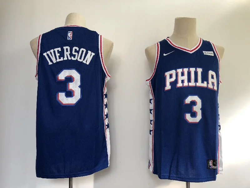 76ers 3 Allen Iverson Blue Swingman Basketball Jersey