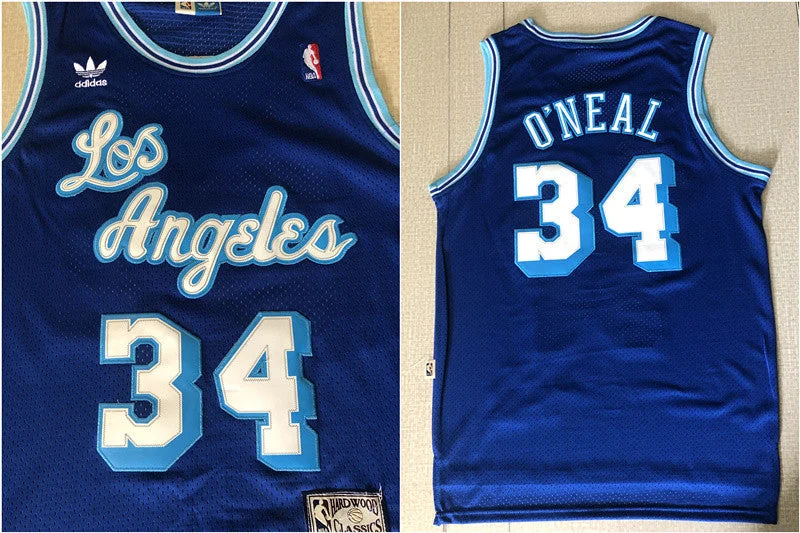 Lakers 34 Shaquille O'Neal Blue Hardwood Classics Mesh Basketball Jersey