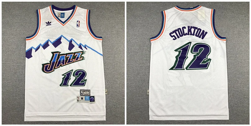 Jazz 12 John Stockton White Hardwood Classics Basketball Jersey