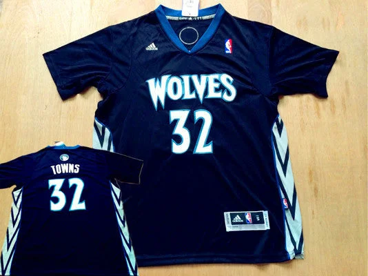 Timberwolves 32 Karl-Anthony Towns Black Short Sleeve Basketball Jersey