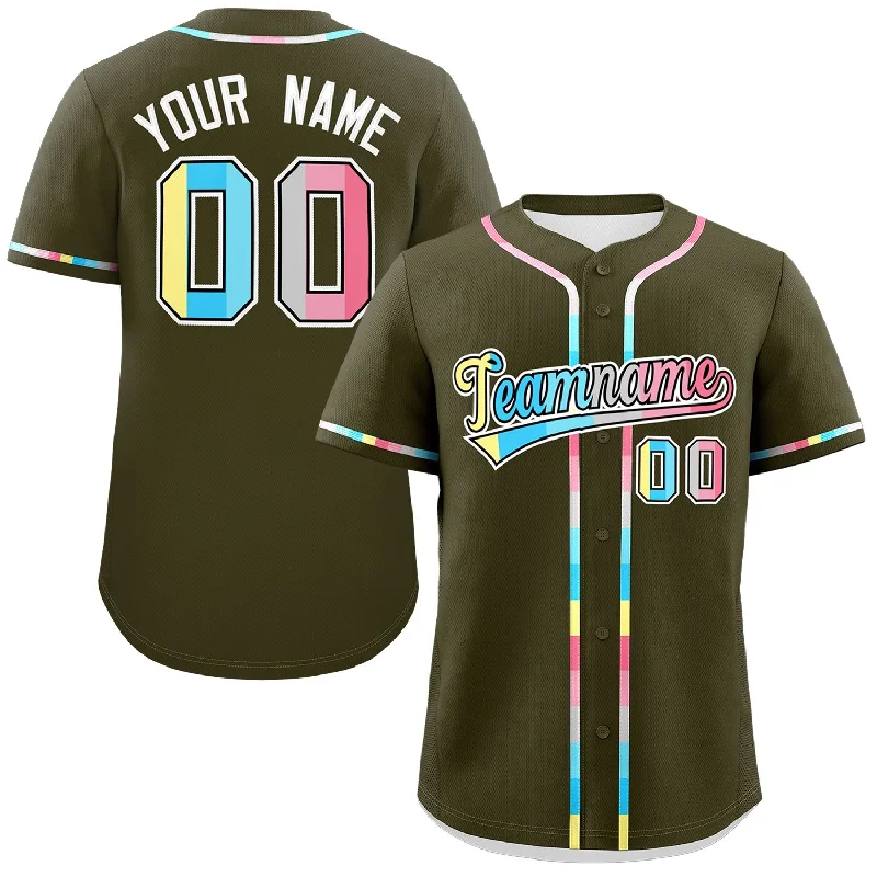 Custom Olive Genderflux For Pride Month Classic Style Authentic Baseball Jersey